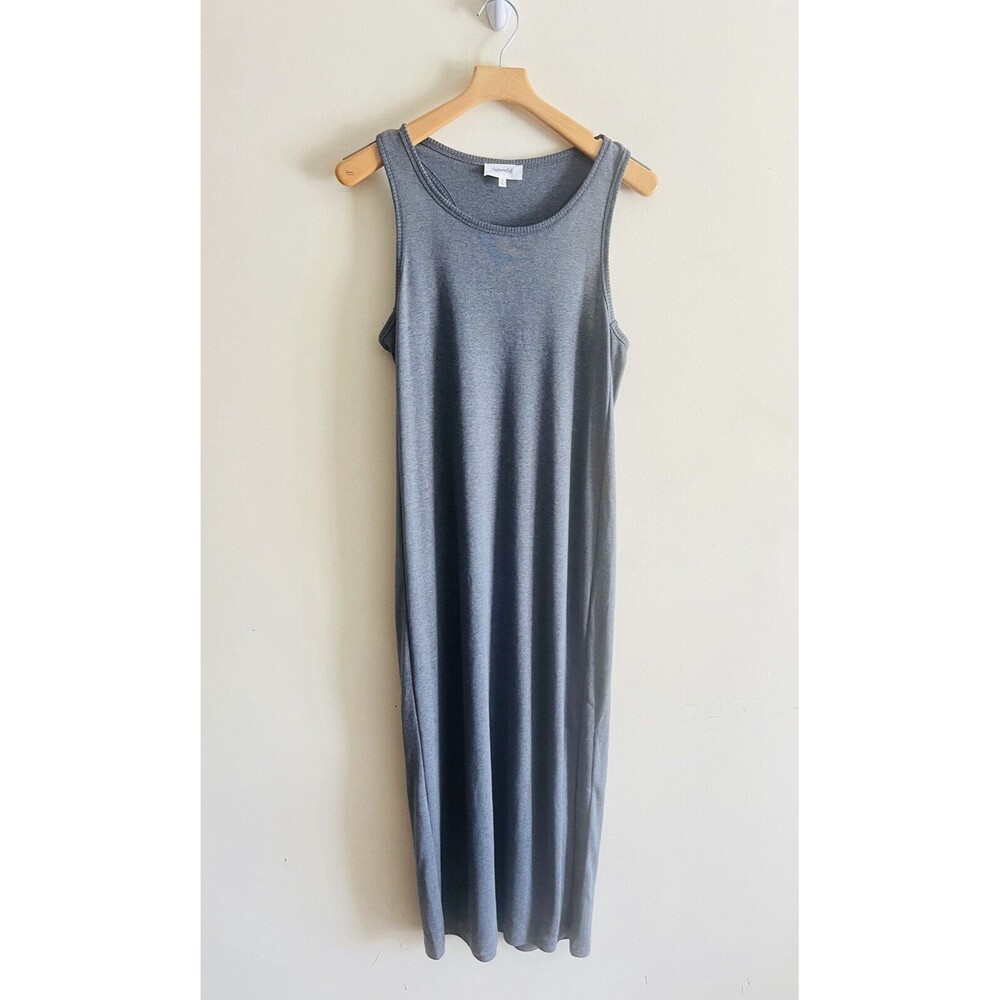 Splendid Collection Rib Scoop Neck Tank Maxi Dress Medium Cotton Benson Ash Gray